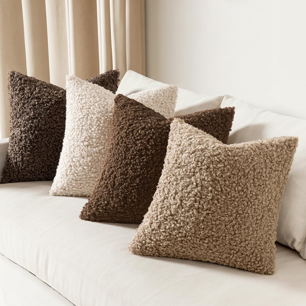 Faux Fur Throw Pillow Covers 20x20 Inch Drak Brown