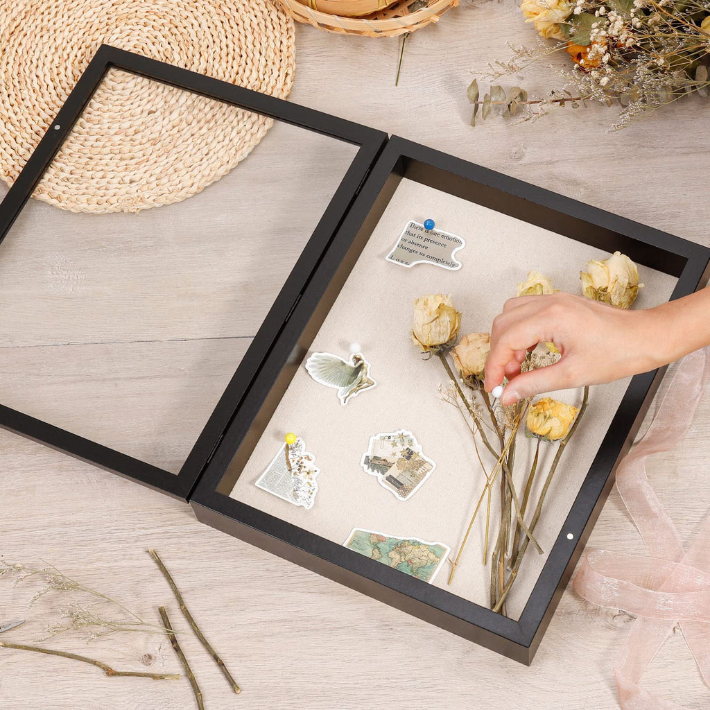 2 Packs 11x14 Shadow Box Frame with Linen Back - Sturdy Rustic Memory Display Case of Flower, Pictures, Medals and