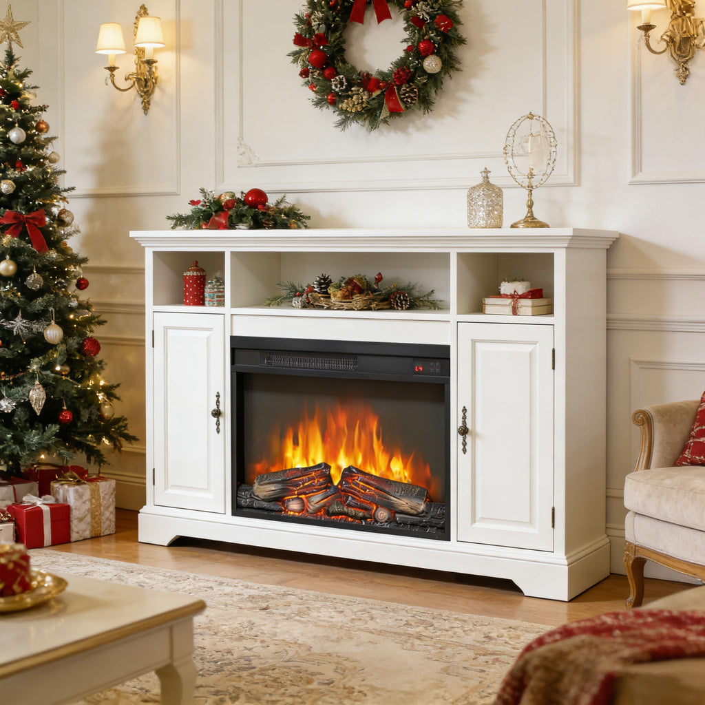 26" Electric Fireplace Insert, Realistic Flame & Logs, Fireplace Heater with Adjustable 4 Flame Brightness, Remote