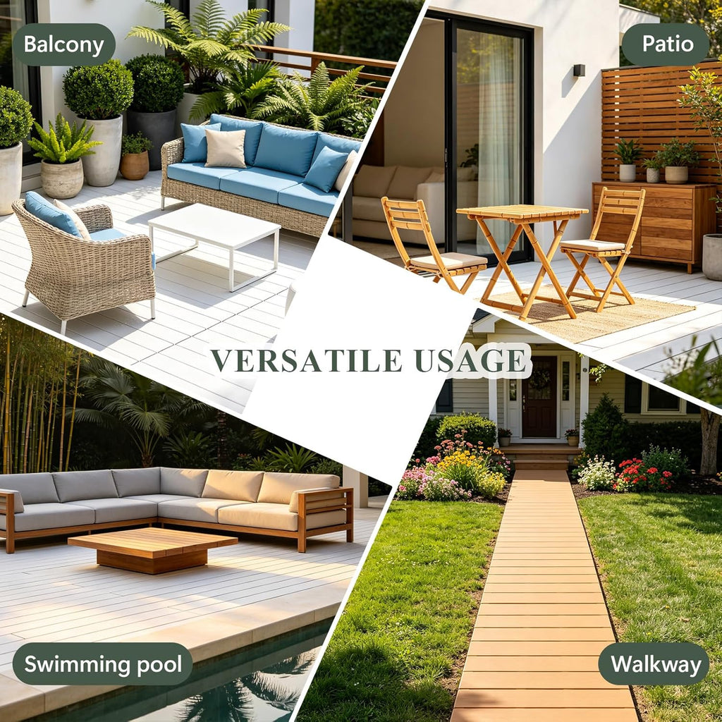 Plastic Interlocking Deck Tiles 24"x13"(6-Pack) Outdoor Patio Flooring, Waterproof All-Weather Decking for Balcony