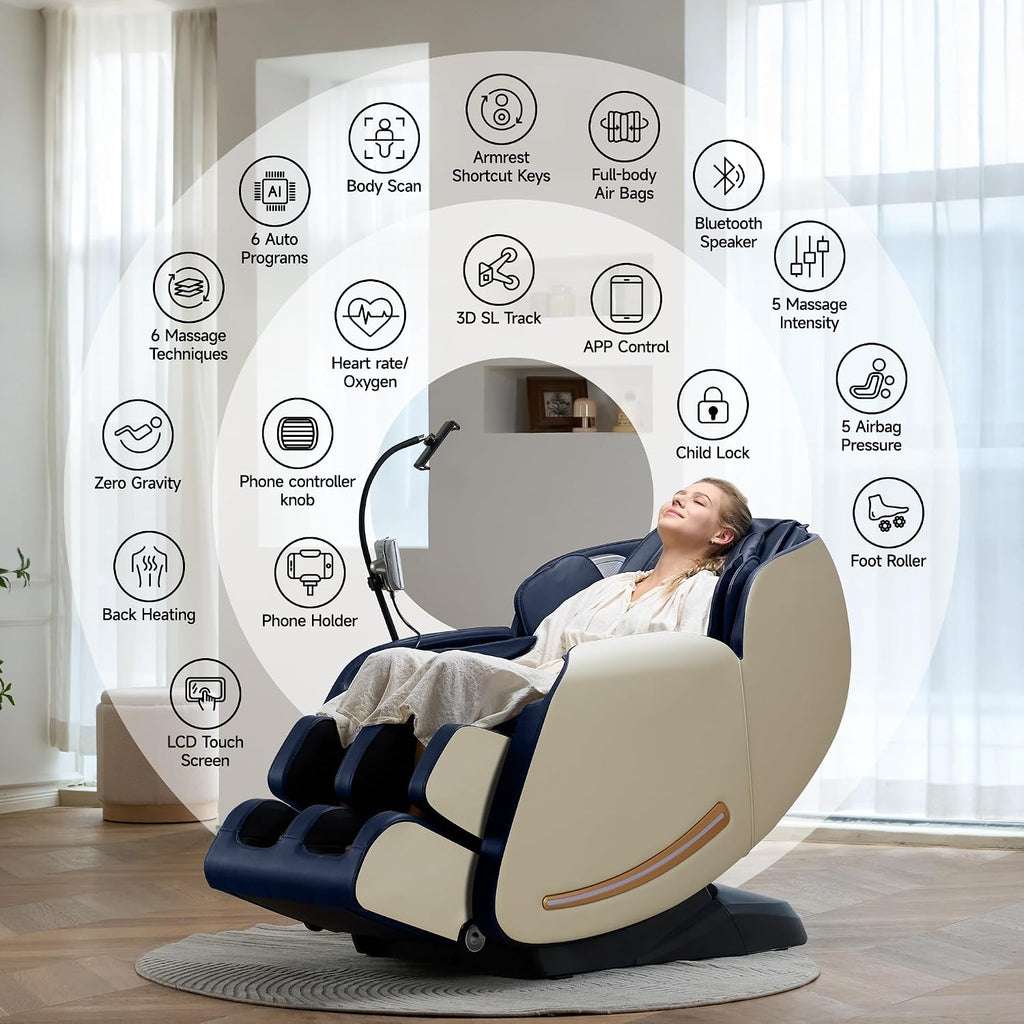 Massage Chair Full Body with Unique Phone Controller,Heart and Blood Measurement, Zero Gravity 3D SL-Track Recliner
