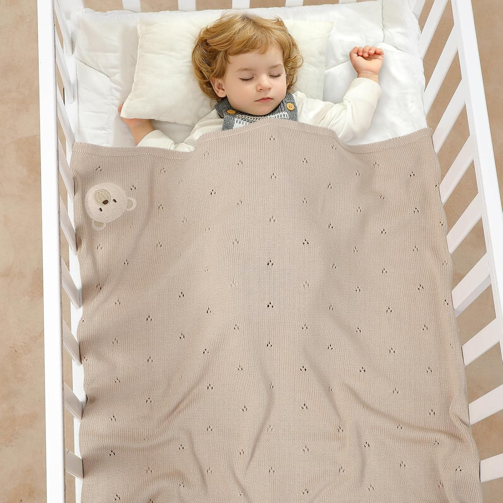 Organic Cotton Baby Blanket Neutral Knitted Soft Crib Blankets