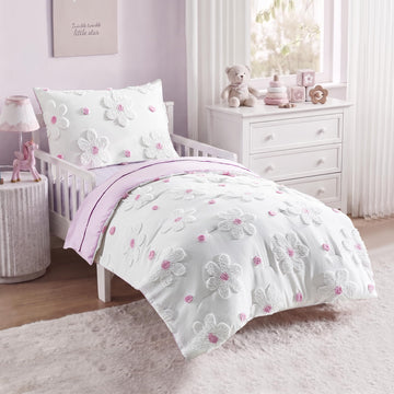 Toddler Bedding Set for Girls Purple Tufted Boho Toddler Bed Comforter Set
