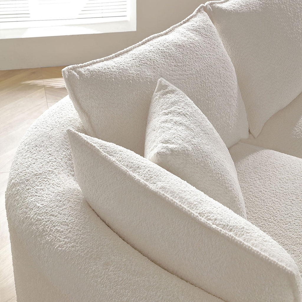 125" Curved Boucle Sectional Sofa, L-Shaped Couch, Beige