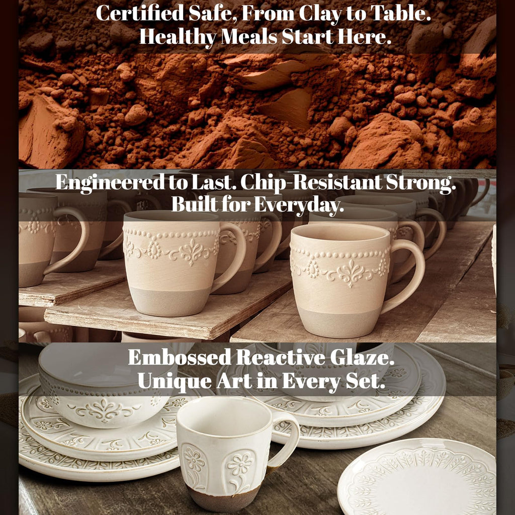 Plates And Bowls Sets, 24 Pieces Dinnerware Sets, Dish Set For 6, Ceramic Kitchen Bowl And Plate Set, Embossed White