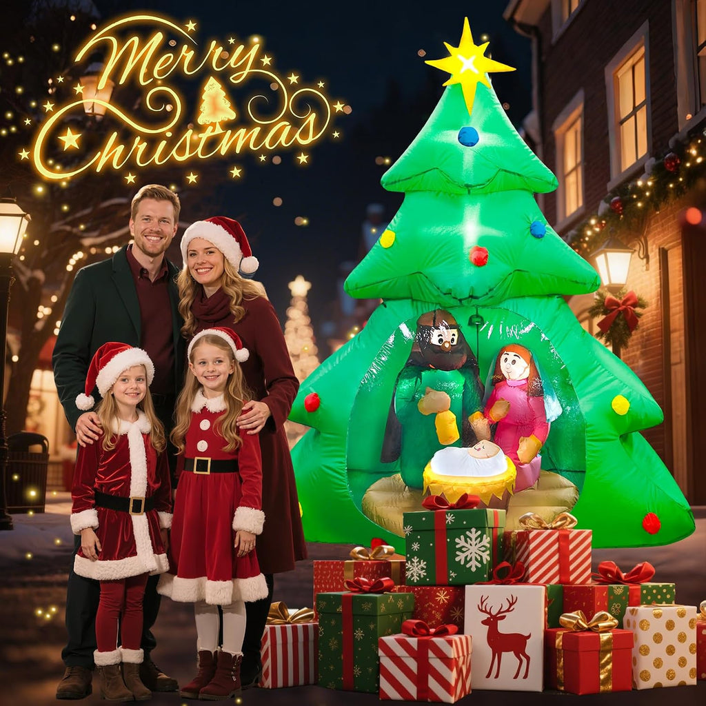 7ft Christmas Tree Inflatable Outdoor Decoration Inflatables Nativity Scene Jesus Blow Up Yard Decorations Built-in