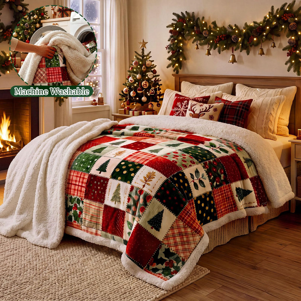 Christmas Patchwork Throw Blanket Flannel 50"x60"
