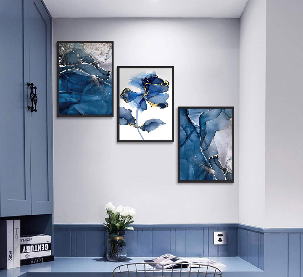 Abstract Marble Wall Art Blue And Gold Wall Decor Modern Canvas Paintings Abstract Flower Poster Picture Bedroom