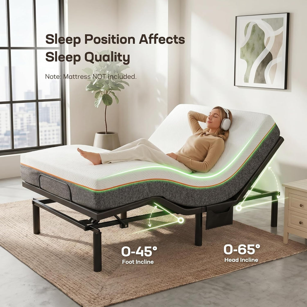 Split King Adjustable Bed Frame, Electric Bed App Control & Massage