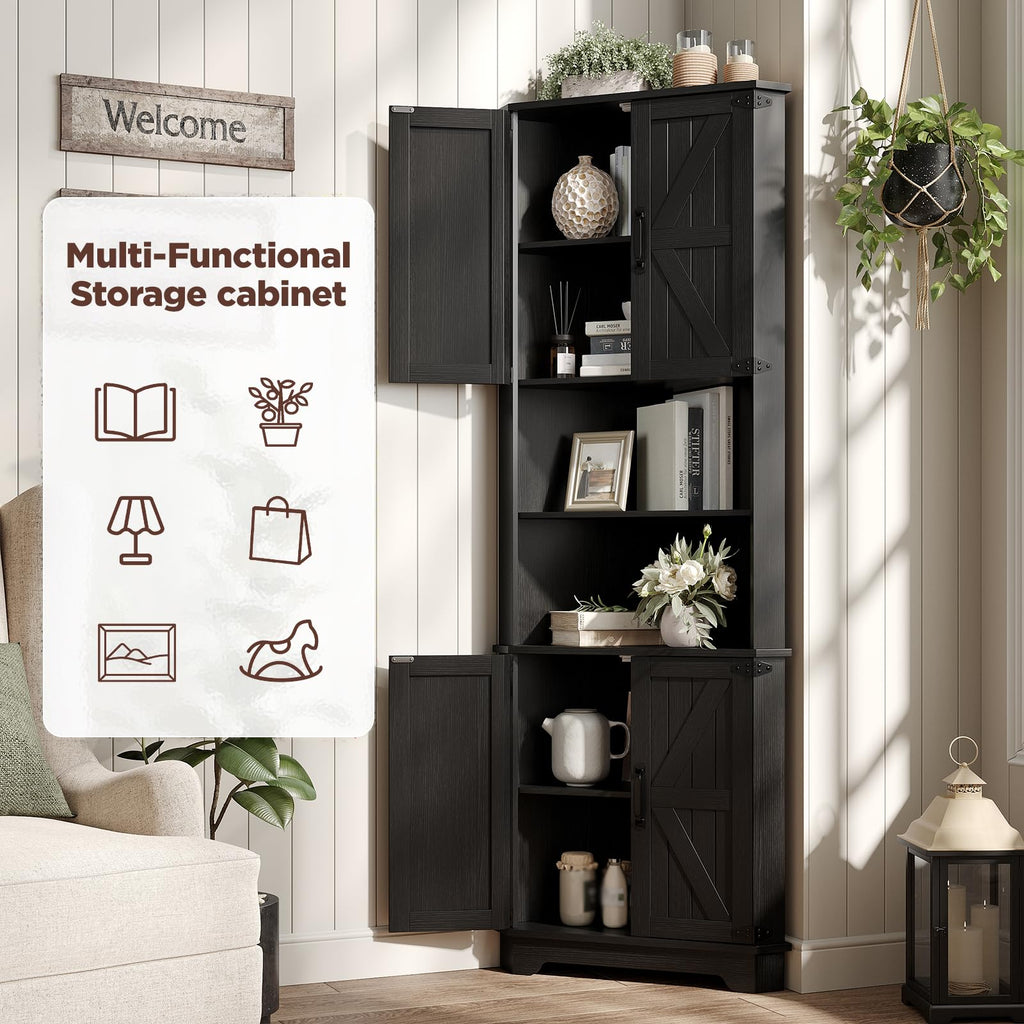 68.9" Tall Farmhouse Style Corner Cabinet, Black