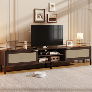 Rattan TV Stand Walnut 71"