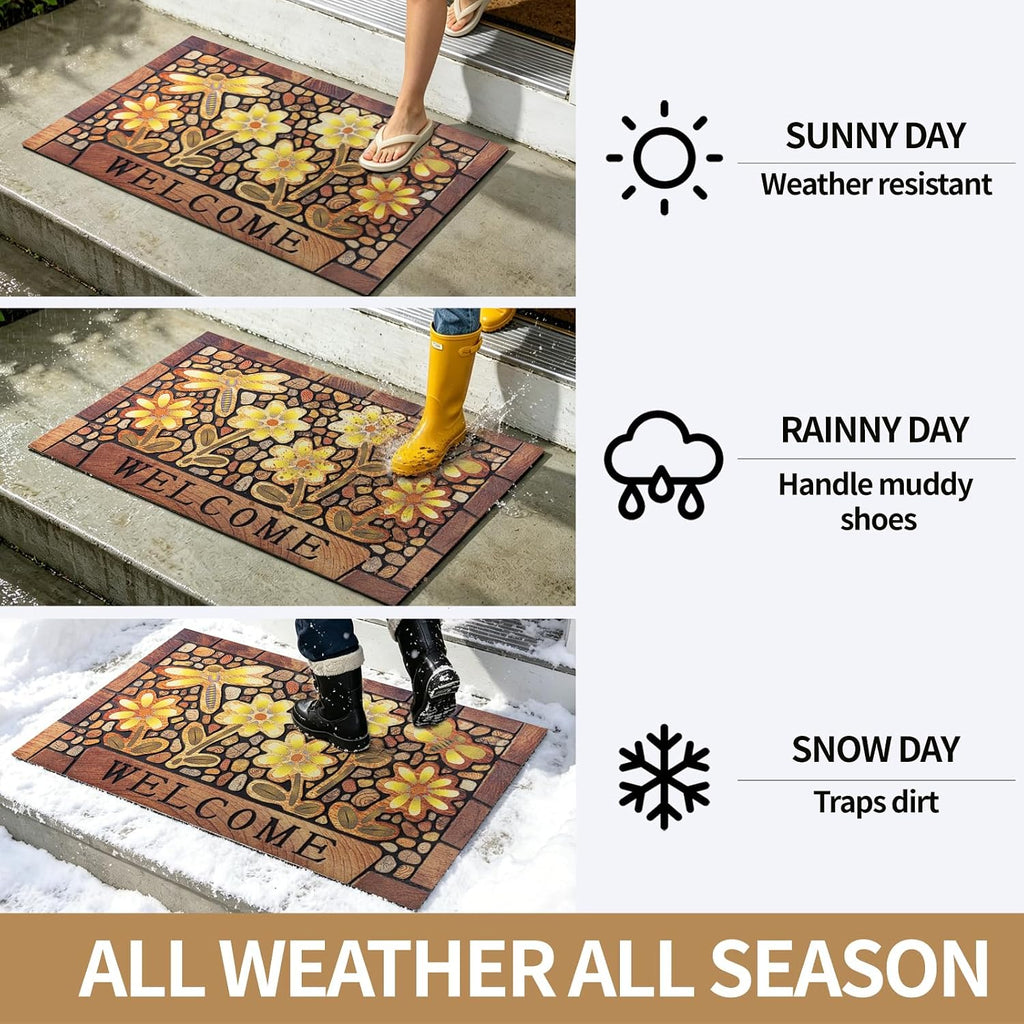 Welcome Mat Non Slip Rubber Back 24x36 Welcome Mats for Front Door | Large, Heavy Duty, Absorbs Moisture and Dirt