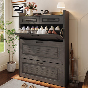 Shoe Cabinet with 3 Large Flip Drawer 2 Top Drawer Dark Grey