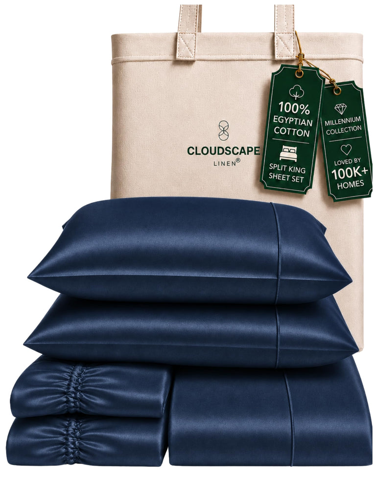 Scape Split King Sheets 100% Egyptian Cotton Sateen - Dark Denim