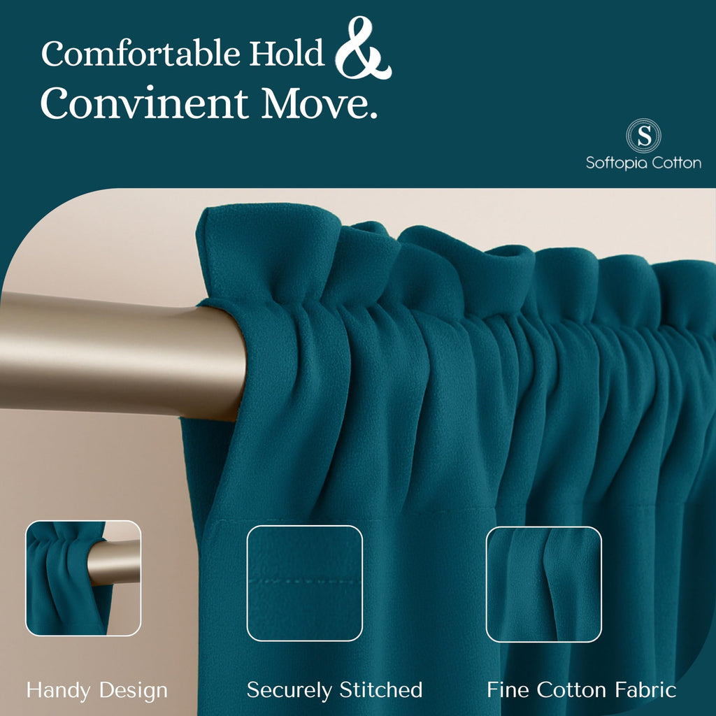 Teal Green Valance Curtains 2 Pack, 54x18 Inches, 100% Cotton, Rod Pocket Window Valances, Semi Sheer Short Curtain