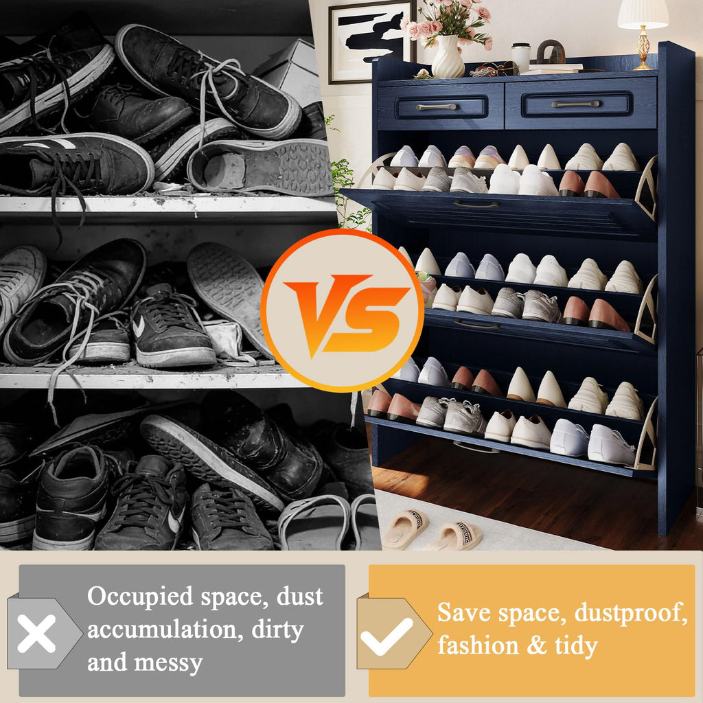 Shoe Cabinet with 3 Flip Drawers and 2 Storage Drawers, Shoes Organizer Cabinets with Adjustable Divider, Hidden Shoe