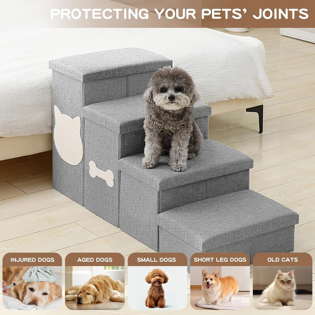 4-Step Dog Stairs for Large Dogs, Folding Dog Steps for High Bed
