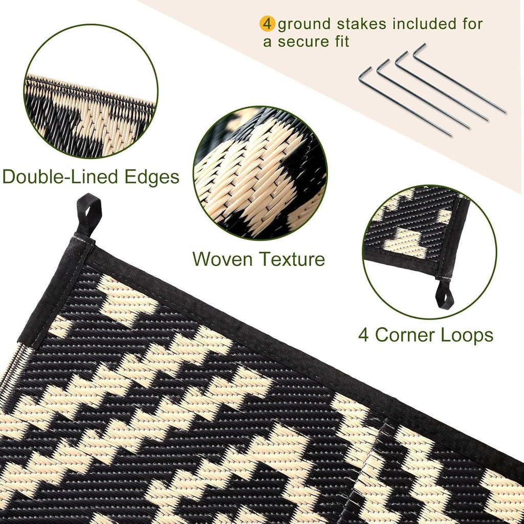 Outdoor Rug 9x12 Patio Waterproof, Large Outdoor Plastic Straw Rug, Reversible Out Door Carpet Campi