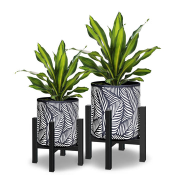 10 & 12 Inches Flower Plant Pot with Stand Set of 2 with Drainage Holes