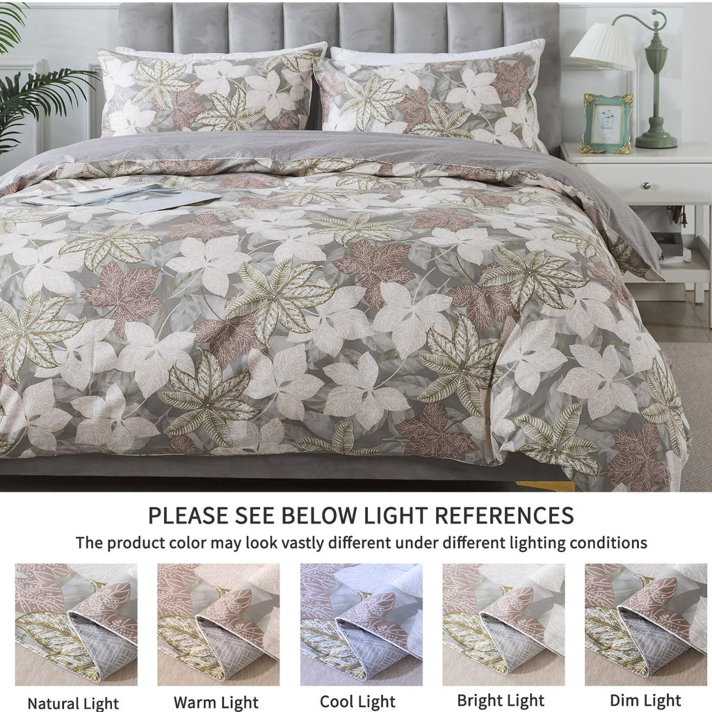Duvet Cover Sets 100% Cotton Luxury Vintage Leaves Patterned Comforter Cover Farmhouse Bedding for All Season