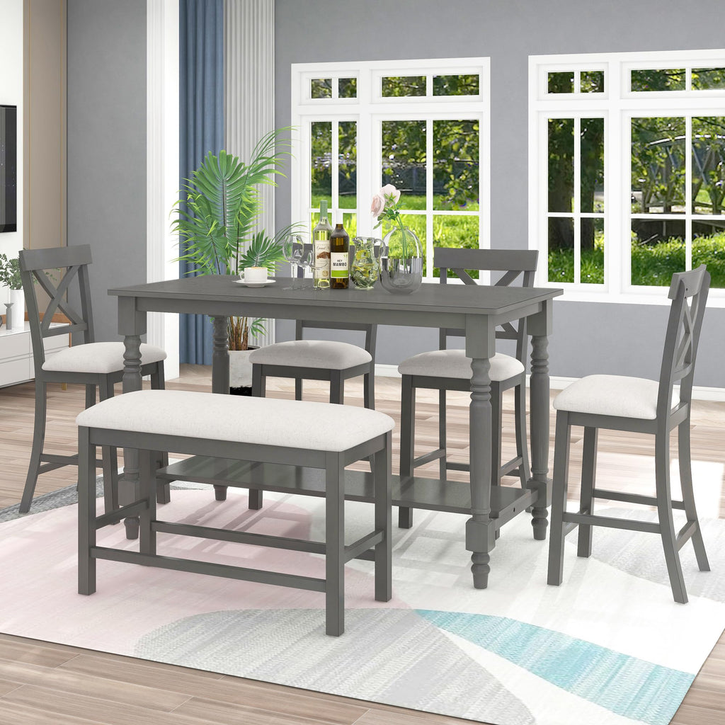 Counter Height Kitchen Table Set with Bench and Chairs for 6 Rustic Solid Wood Dining Room Table Set with Bottom