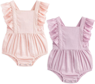 2PCS Baby Boys Girls Adjustable Slip Romper Summer Outfit Jumpsuit Cotton Linen Bodysuit