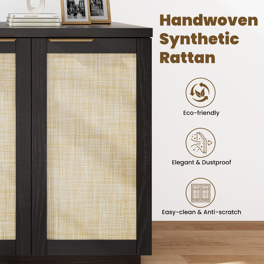 With Storage 31.5'' Boho Sideboard-Black