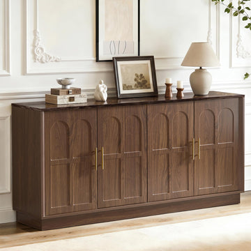 Arched Sideboard Buffet Cabinet with Storage, Faux Marble-Top