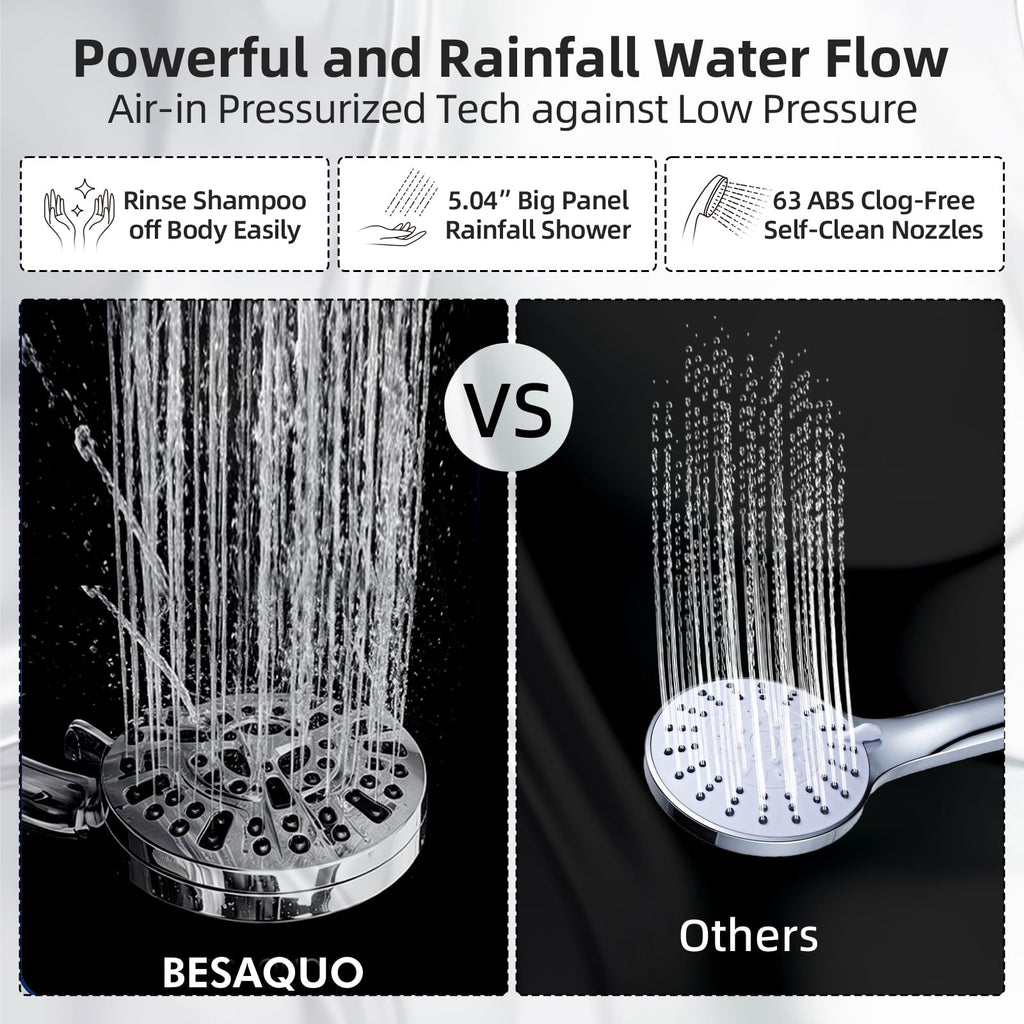 9 Functions High Pressure Handheld Shower Head with Power Wash