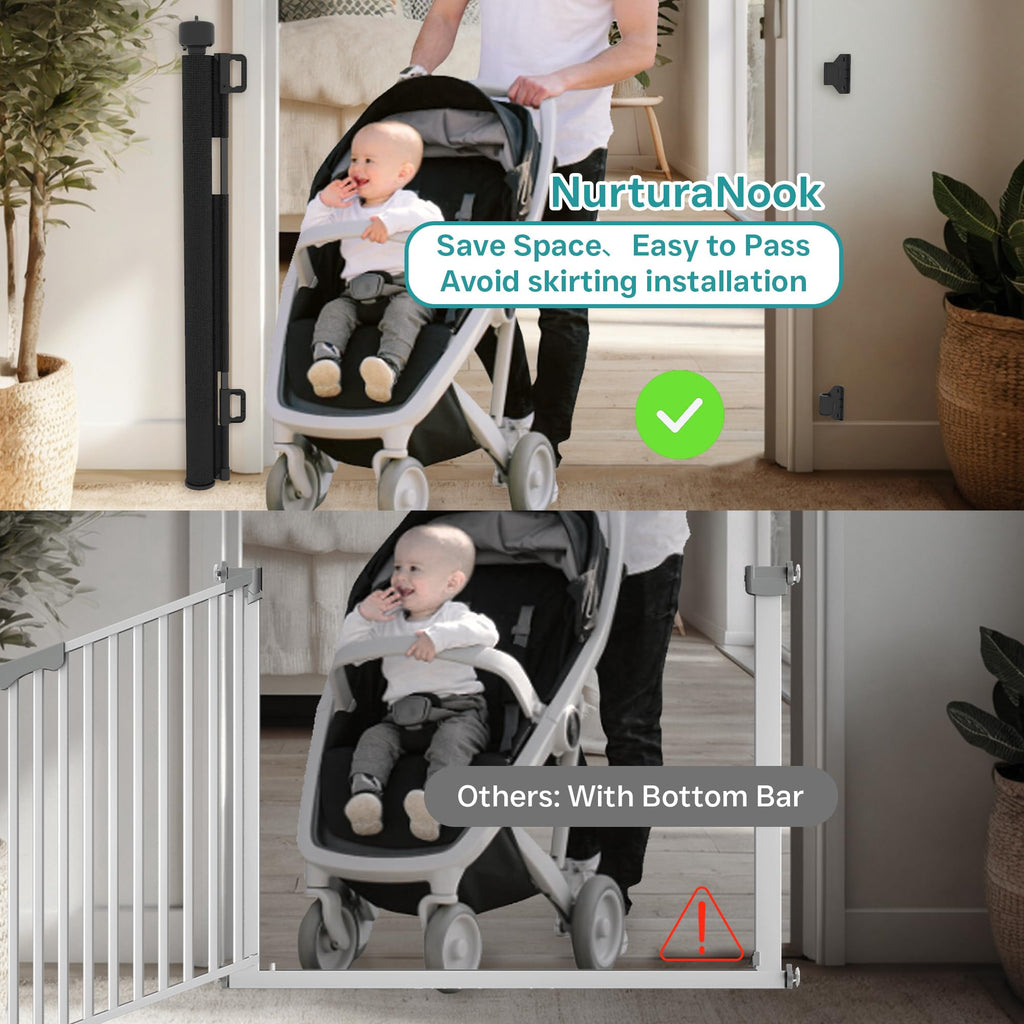 Retractable Baby Gate,Mesh Baby Gate or Mesh Dog Gate,34" Tall,Extends up to 70" Wide,Child Safety Gate for Doorways