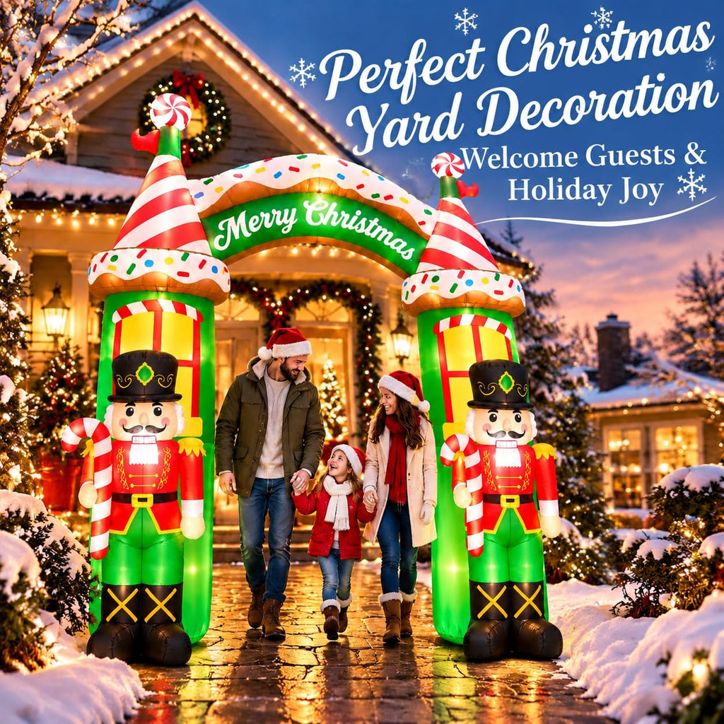 10 FT Christmas Inflatables Decorations, Outdoor Nutcracker Arch Giant Blow Up with Built-in LED Lights for Yard