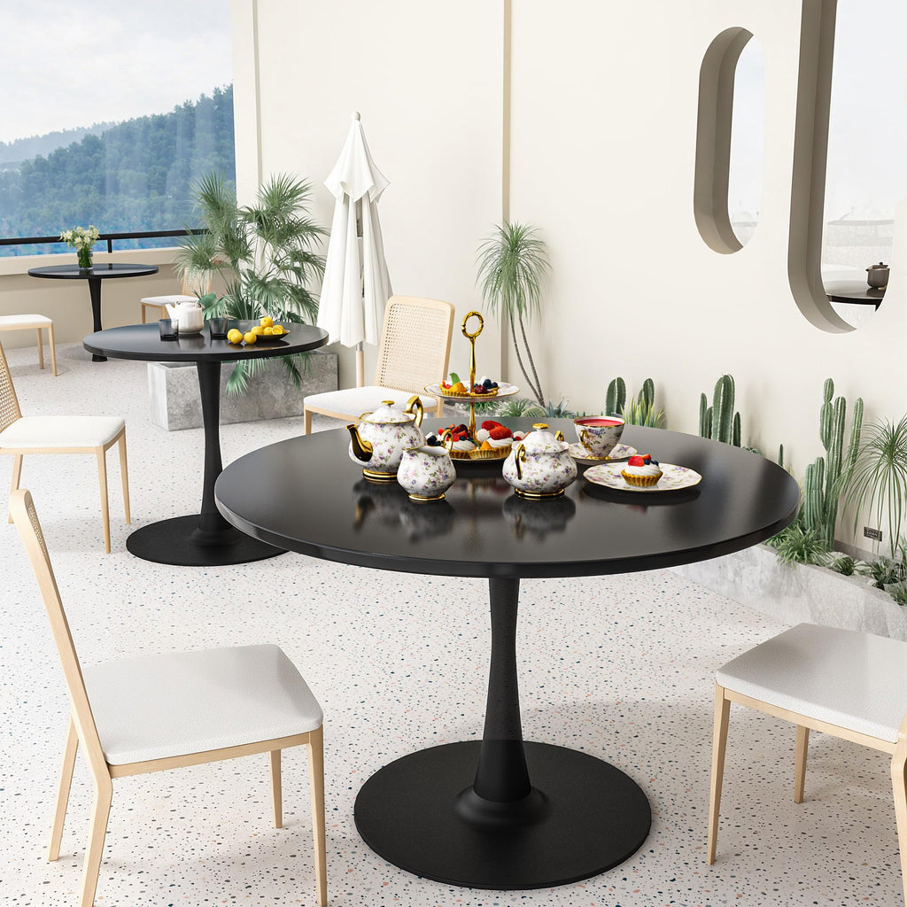 Inspired Saarinen Style Black Round Dining Table, 39.1" Tulip Kitchen Dining Table for 4-5 People with MDF Top & Pedestal Base, Mid-Century