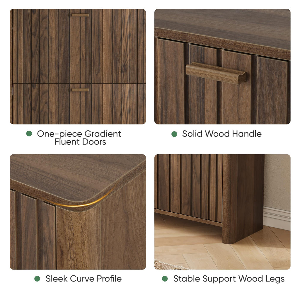 Shoe Storage, Walnut Gradient Fluted Hidden Cabinet with Metal Legs, Organizer with Flip Doors, Slim Entryway Storage