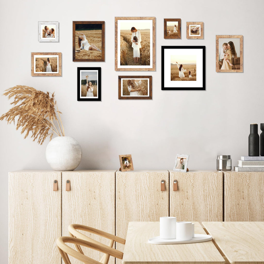 12x12 Picture Frame with HD Tempered Glass, Display Pictures 8x8 with Mat or 12 x 12 Without Mat, Wood Photo Frames