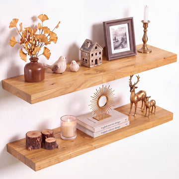 Floating Shelves for Wall, 32in Reclaimed Elm Wood Shelves, Natural, 2PCs