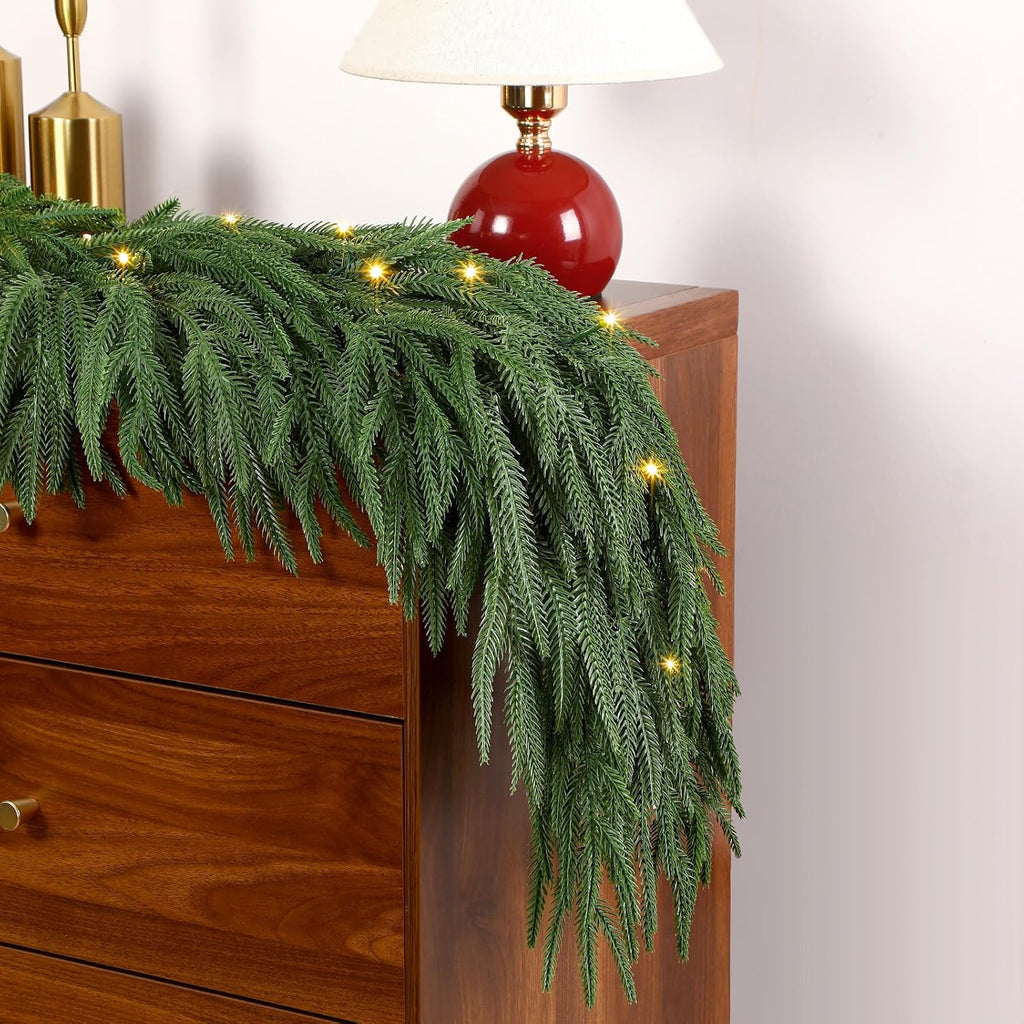 9FT Artificial Christmas Garland with Lights, Norfolk Pine Garland