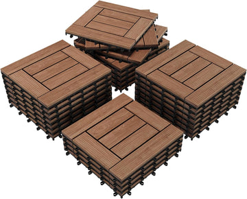27PCS Wooden Flooring Patio Deck Tiles Interlocking Tiles Patio Solid Wood and Plastic Indoor&Outdoor 12 x 12in Brown