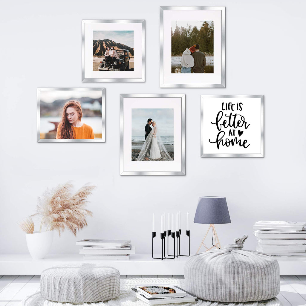 8x10 Picture Frame, Gallery Wall Frames Set of 5, Silver