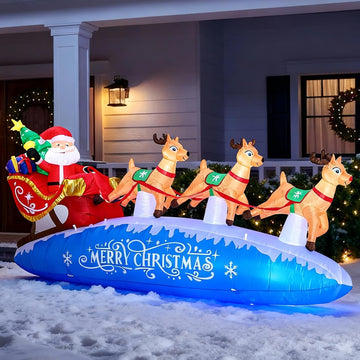 10 FT Santa Sleigh with Reindeer Christmas Inflatables Outdoor Decorations, Christmas Blow Up Yard Decorations for