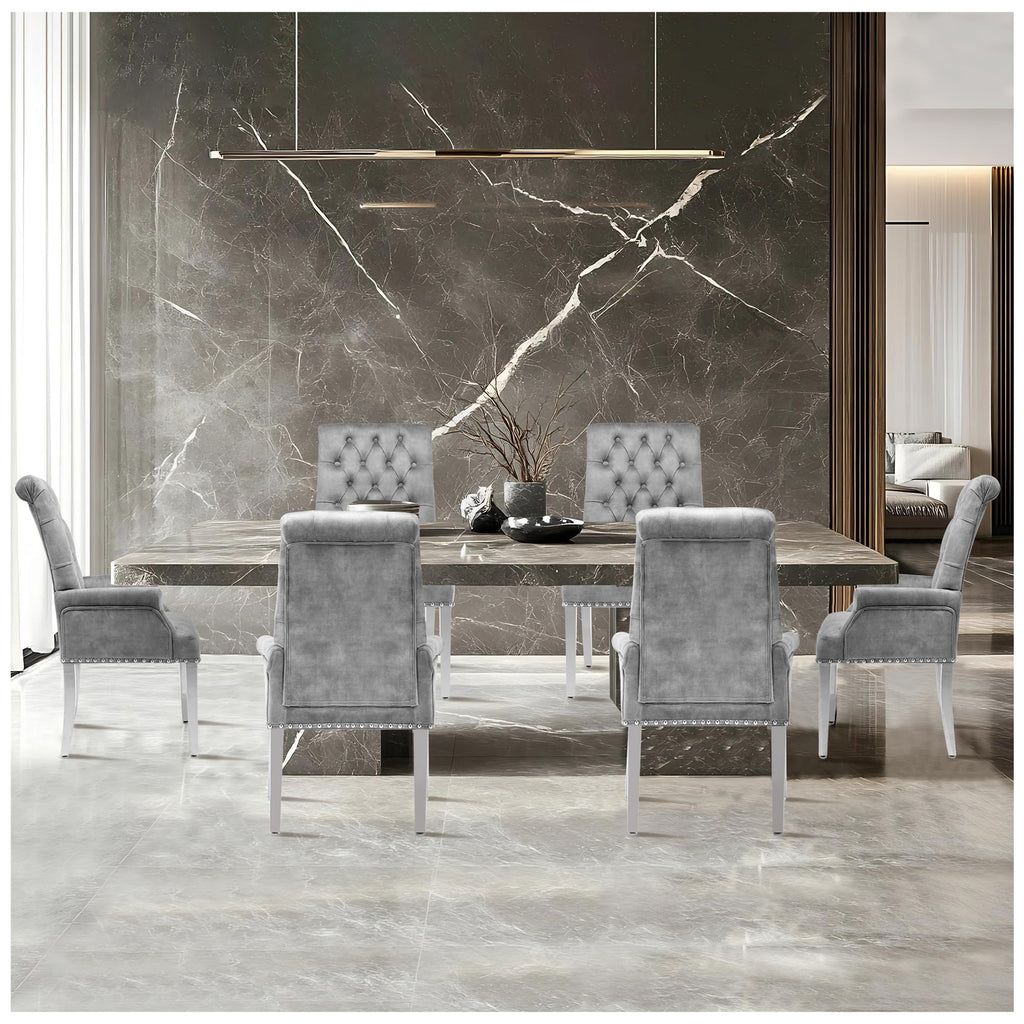 Velvet Dining Chair, Kitchen Arm Chair, Light Grey