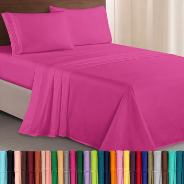 1500 Premium Hotel Quality Microfiber Three Line Embroidered Softest 4-Piece Bed Sheet Set, Wrinkle and