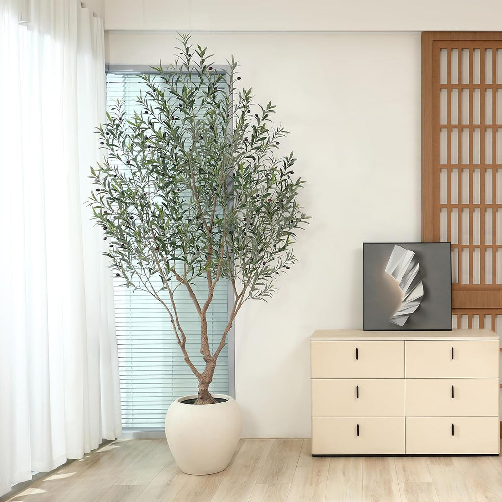 8 Feet Olive Trees Artificial Indoor with Round Artisan Planter