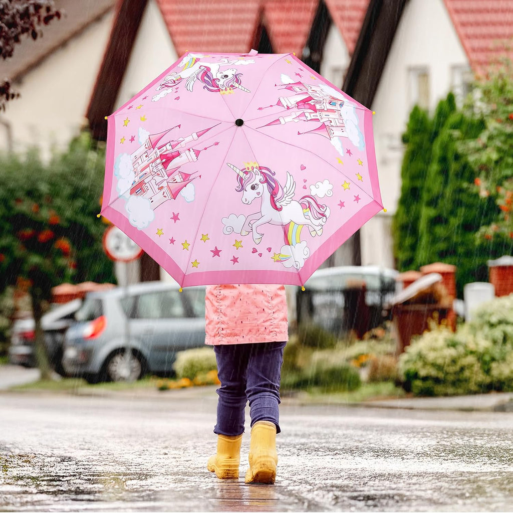 Kids Umbrella Children Travel Umbrellas Reinforced Canopy with Pinch Free Closure and Colorful Design Lightweight