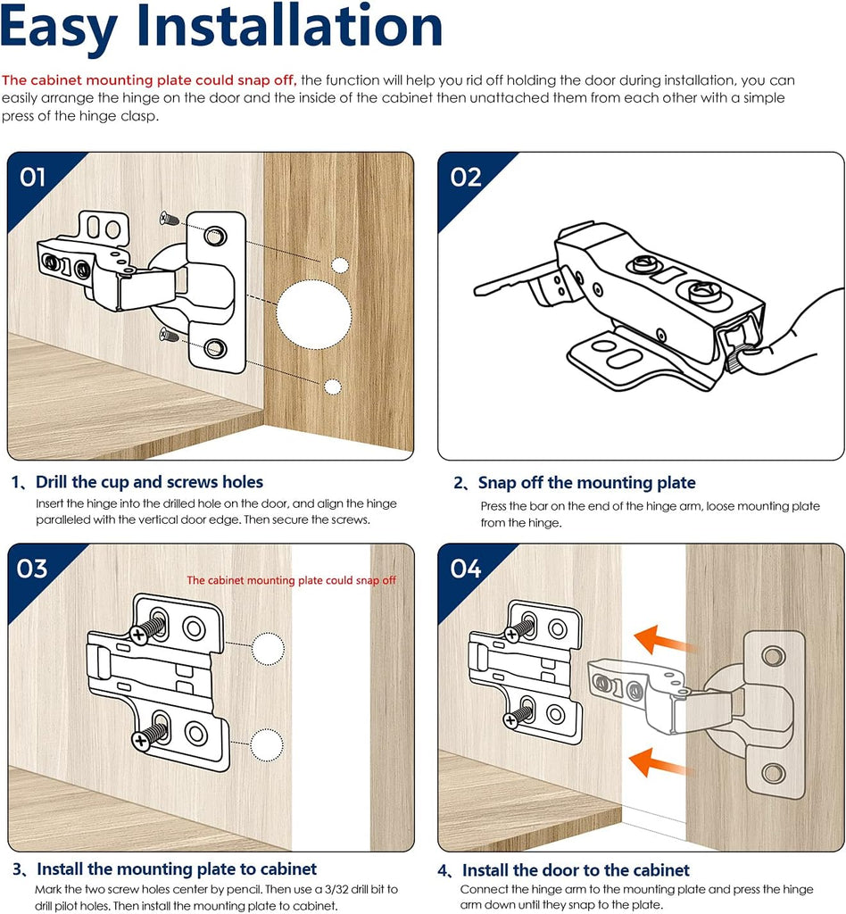 2 Pack 1 Pairs European Kitchen Cabinet Hinges Soft Close Full Overlay Cabinet Door Hinges Heavy-Duty Frameless
