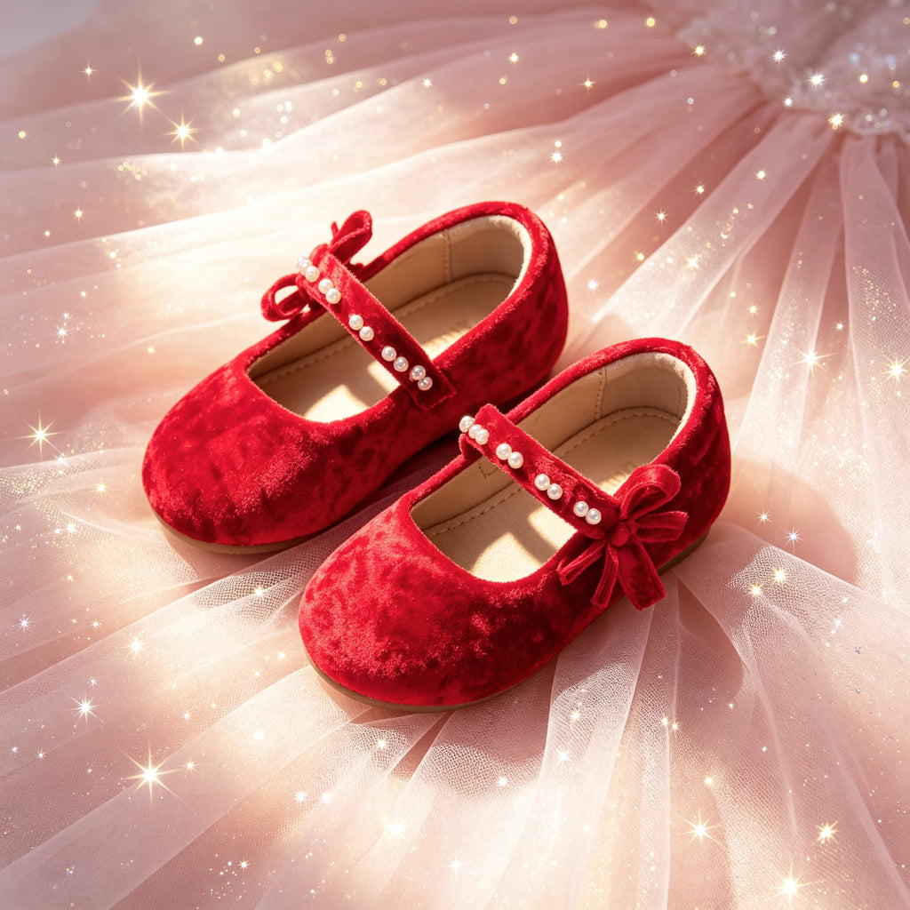 Mary Jane Ballet Flats - Girls' Dress Shoes with Hook & Loop Closure(AF642 Toddler,Velvet Red/ )