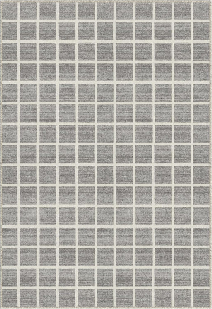 Grey Modern Plaid Geometric Washable Rug