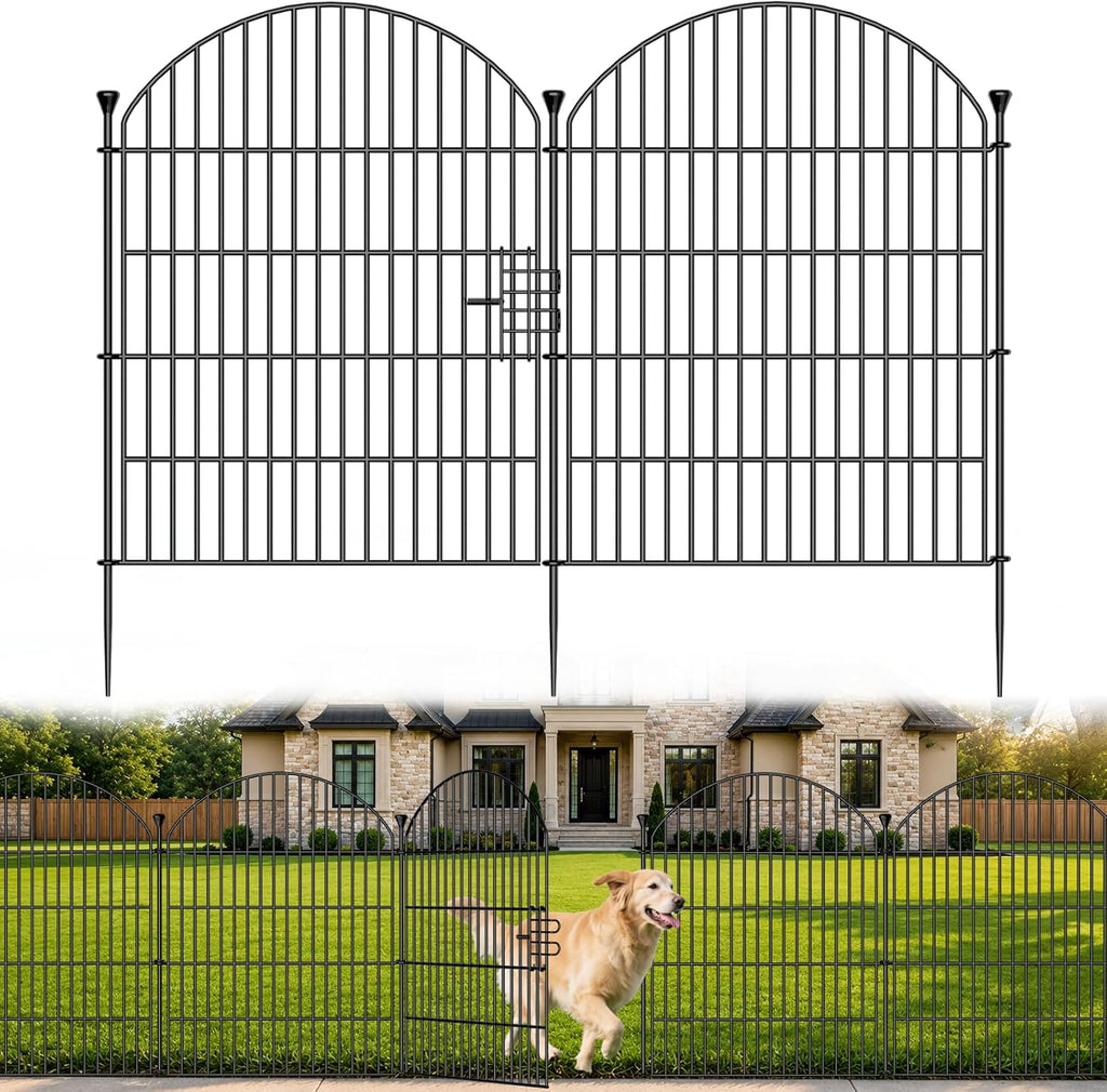 12 Pack No Dig Decorative Garden Fence Panels with Gate, 32in(H) x 29ft(L), Dog Fence Outdoor for Yard, Rustproof
