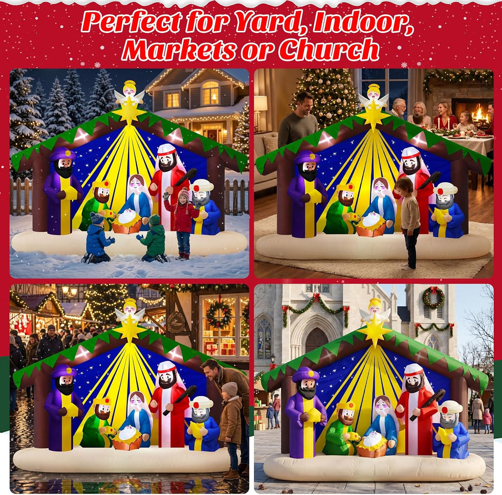 8 FT Inflatable Nativity Scene Outdoor Christmas Decorations w/LED