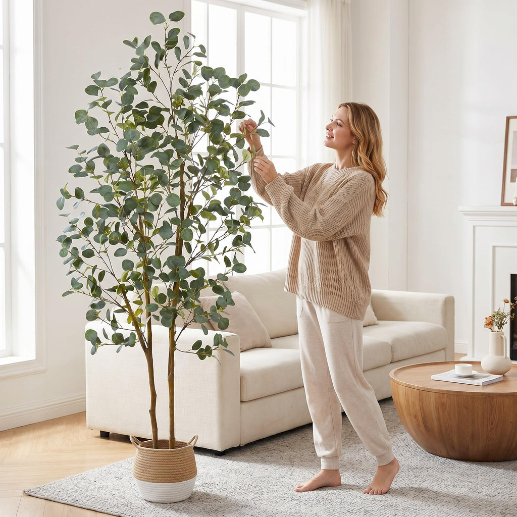 Artificial Eucalyptus Tree 7ft Tall Fake Plant with Basket