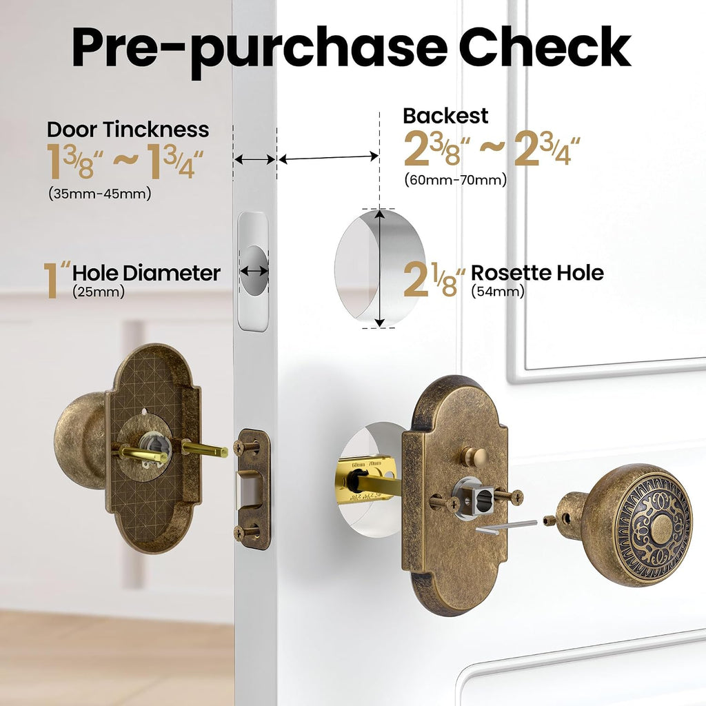 Antique Brass Door Knobs, Privacy Door Knobs Interior with Push-Button